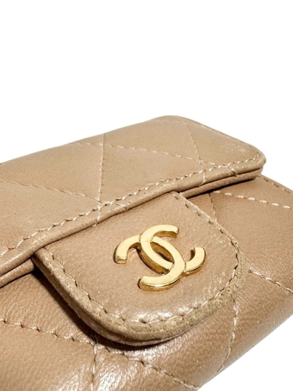 Chanel Tan Quilted Lambskin Leather Flap Card & Key Holder with Box & COA - Picture 2 of 14